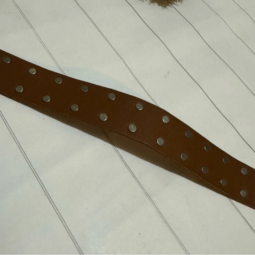 Vintage Brown Genuine Leather Studded‎ Grommet Belt Mens Size 2XL